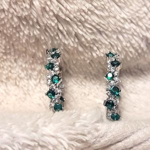 Elegant Lab Created White and Green Gemstone Hoop Earrings